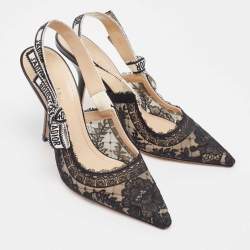 Pre Owned Dior Black Lace and Leather Jadior Slingback Pumps Size 40