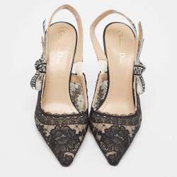 Pre Owned Dior Black Lace and Leather Jadior Slingback Pumps Size 40