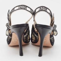 Pre Owned Dior Black Lace and Leather Jadior Slingback Pumps Size 40