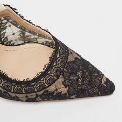 Pre Owned Dior Black Lace and Leather Jadior Slingback Pumps Size 40