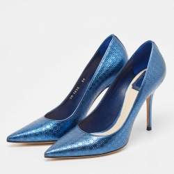 Dior Blue Micro Cannage Patent Leather Cherie Pumps Size 39