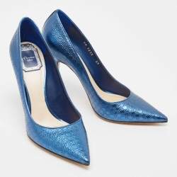 Dior Blue Micro Cannage Patent Leather Cherie Pumps Size 39