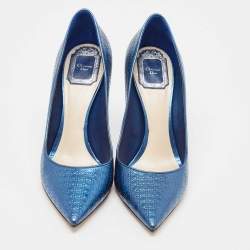 Dior Blue Micro Cannage Patent Leather Cherie Pumps Size 39