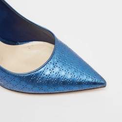 Dior Blue Micro Cannage Patent Leather Cherie Pumps Size 39