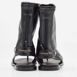 Dior Black Leather Spirit Thong Flat Sandals Size 38