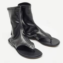 Dior Black Leather Spirit Thong Flat Sandals Size 38