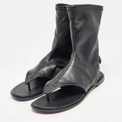Dior Black Leather Spirit Thong Flat Sandals Size 38