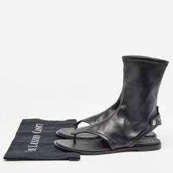 Dior Black Leather Spirit Thong Flat Sandals Size 38