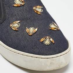 Pre Owned Dior Navy Blue/Black Denim and Leather Dior Happy Sneakers Size 38.5