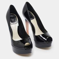 Dior Black Patent Leather Peep-Toe Platform Pumps Size 35