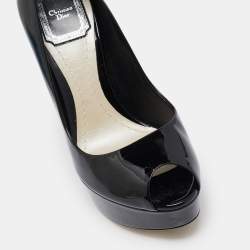 Dior Black Patent Leather Peep-Toe Platform Pumps Size 35