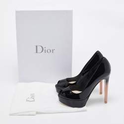 Dior Black Patent Leather Peep-Toe Platform Pumps Size 35