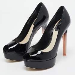 Dior Black Patent Leather Peep-Toe Platform Pumps Size 35