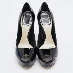 Dior Black Patent Leather Peep-Toe Platform Pumps Size 35