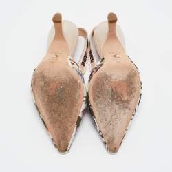 Pre Owned Dior White Floral Embroidered Canvas J'adior Slingback Pumps Size 36