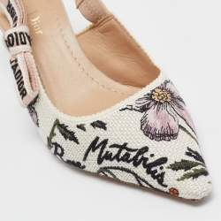 Pre Owned Dior White Floral Embroidered Canvas J'adior Slingback Pumps Size 36
