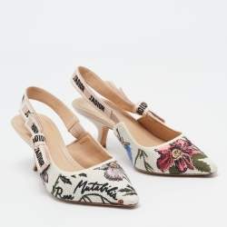 Pre Owned Dior White Floral Embroidered Canvas J'adior Slingback Pumps Size 36