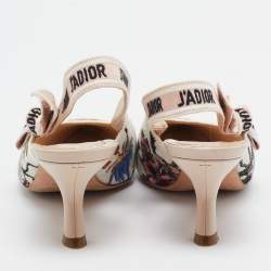 Pre Owned Dior White Floral Embroidered Canvas J'adior Slingback Pumps Size 36