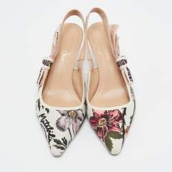 Pre Owned Dior White Floral Embroidered Canvas J'adior Slingback Pumps Size 36