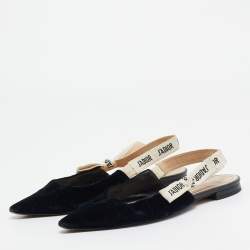Pre Owned Dior Navy Blue Velvet J'adior Slingback Flats Size 37.5