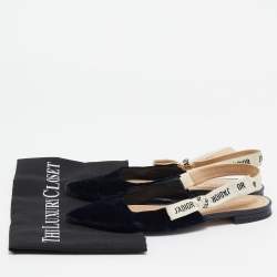 Pre Owned Dior Navy Blue Velvet J'adior Slingback Flats Size 37.5