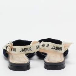 Pre Owned Dior Navy Blue Velvet J'adior Slingback Flats Size 37.5