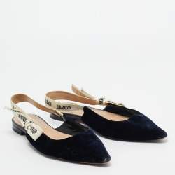Pre Owned Dior Navy Blue Velvet J'adior Slingback Flats Size 37.5