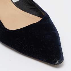 Pre Owned Dior Navy Blue Velvet J'adior Slingback Flats Size 37.5
