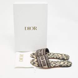 Dior Black/Beige Logo Embroidered Canvas Dway Flat Slides Size 37.5