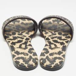 Dior Black/Beige Logo Embroidered Canvas Dway Flat Slides Size 37.5