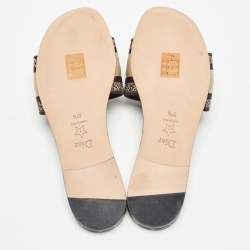 Dior Black/Beige Logo Embroidered Canvas Dway Flat Slides Size 37.5