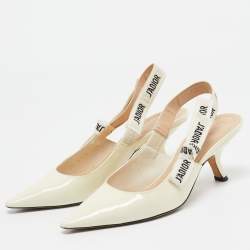 Pre Owned Dior Cream Patent Jadior Slingback Pumps Size 37.5