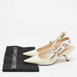 Pre Owned Dior Cream Patent Jadior Slingback Pumps Size 37.5