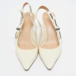 Pre Owned Dior Cream Patent Jadior Slingback Pumps Size 37.5
