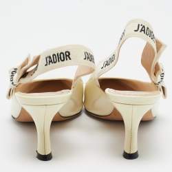 Pre Owned Dior Cream Patent Jadior Slingback Pumps Size 37.5