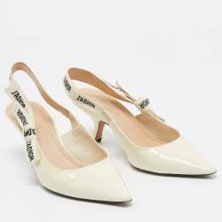 Pre Owned Dior Cream Patent Jadior Slingback Pumps Size 37.5