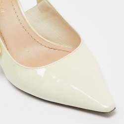 Pre Owned Dior Cream Patent Jadior Slingback Pumps Size 37.5