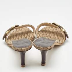 Dior Brown Oblique Canvas Buckle Detail Slide Sandals Size 37.5