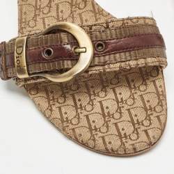 Dior Brown Oblique Canvas Buckle Detail Slide Sandals Size 37.5