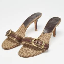 Dior Brown Oblique Canvas Buckle Detail Slide Sandals Size 37.5