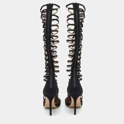 Oscar de la Renta Black Suede Lace-Up Knee High Gladiator Boots Size 39