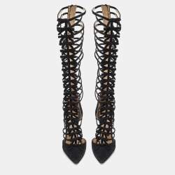 Oscar de la Renta Black Suede Lace-Up Knee High Gladiator Boots Size 39