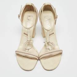 Dior Off White Leather T-Bar Ankle Strap Sandals Size 40