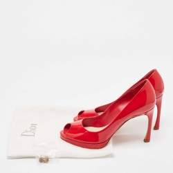 Dior Red Patent Leather Peep Toe Platform Pumps Size 37