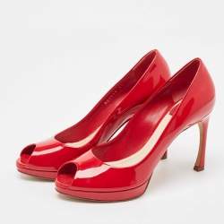 Dior Red Patent Leather Peep Toe Platform Pumps Size 37