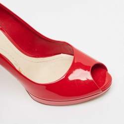 Dior Red Patent Leather Peep Toe Platform Pumps Size 37