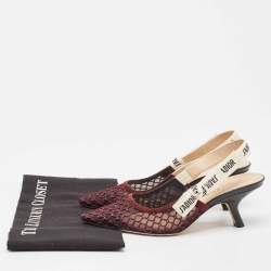 Pre Owned Dior Burgundy Mesh J'adior Slingback Pumps Size 36.5