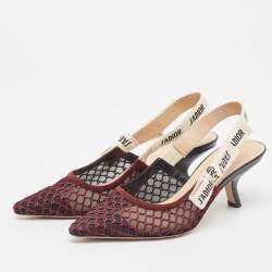 Pre Owned Dior Burgundy Mesh J'adior Slingback Pumps Size 36.5
