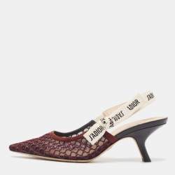 Pre Owned Dior Burgundy Mesh J'adior Slingback Pumps Size 36.5