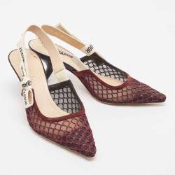 Pre Owned Dior Burgundy Mesh J'adior Slingback Pumps Size 36.5